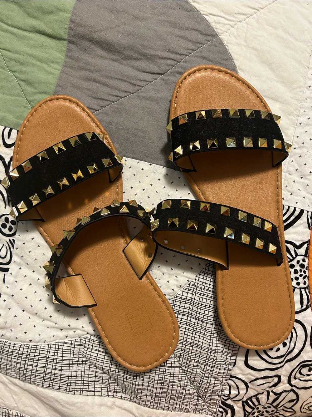 Studded Gold/Black Sandals